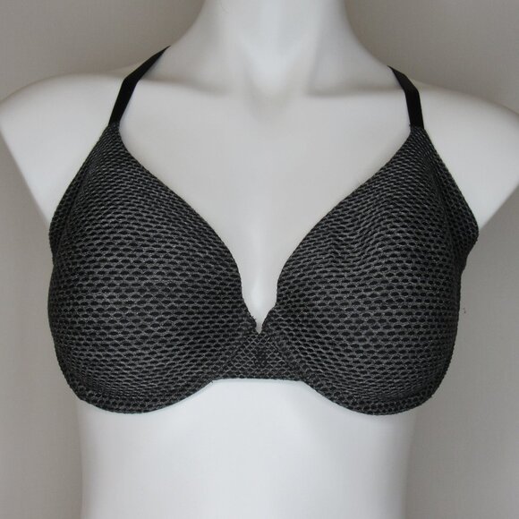 Victoria's Secret Black Silver Fishnet Uplift Semi Demi Bra 34DD - Picture 1 of 9